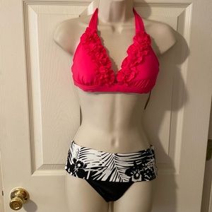 NWT Bikini Halter Top Ruffles Vibrant Pink Mix & Match